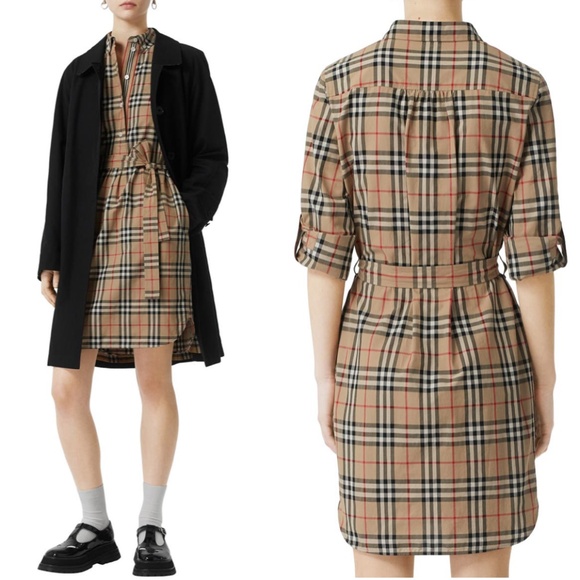 Burberry Giovanna Vintage Check Long Sleeve Stretch Cotton Shirt Dress US 0 NWT - Picture 3 of 17